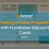 Guide cover showing a fundraiser discount card form with donation tiers and the title "Creating a Value Proposition with Fundraiser Discount Cards."