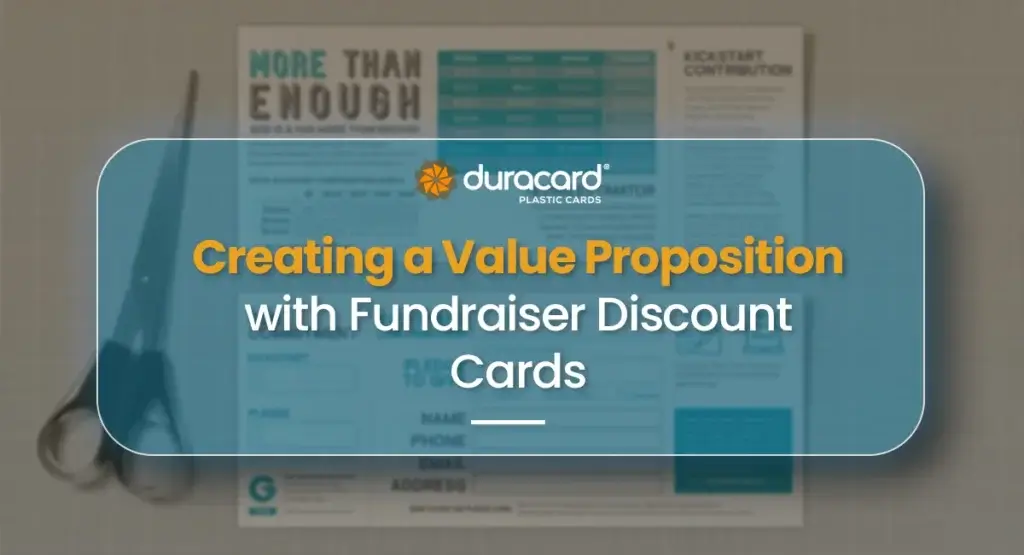 Guide cover showing a fundraiser discount card form with donation tiers and the title "Creating a Value Proposition with Fundraiser Discount Cards."