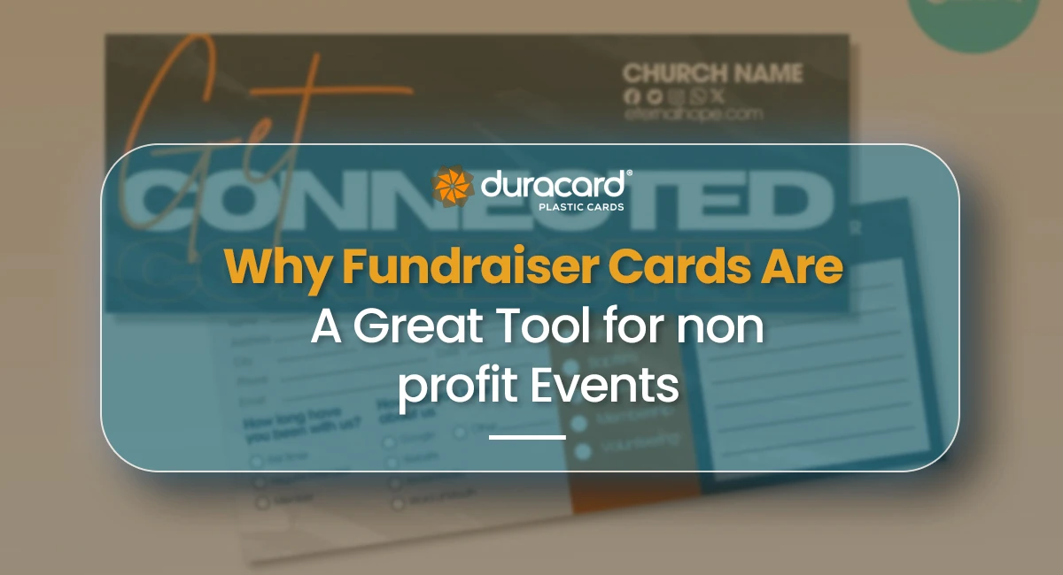Guide cover showing a fundraising card with donation fields and the title "Why Fundraiser Cards Are A Great Tool for Nonprofit Events."
